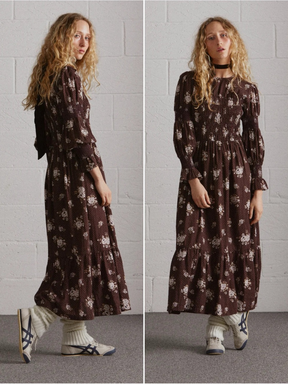Damson Madder Ruby Shirred Midi Dress Chocolate Floral Size UK 14 US 10